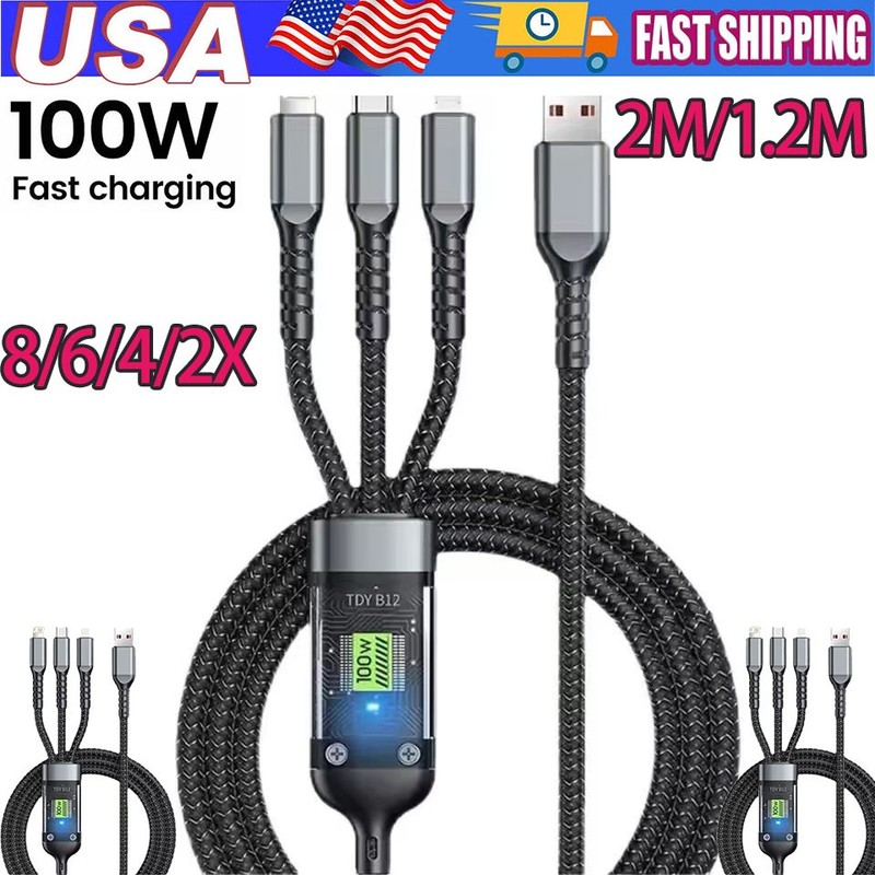 3in1 Fast Charging Cable Cell Phone Charger Cord For iPhone Micro USB Type C