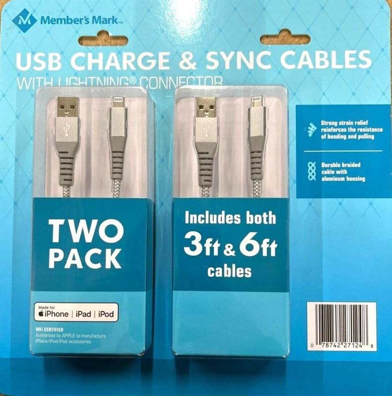 Member’s Mark USB Type A to 8 Pin 3ft and 6ft Cables