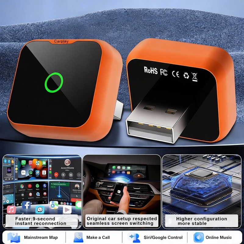2-in-1 Wireless CarPlay Adapter for iPhone & Android Auto, Mini Wired to Wire... gallery