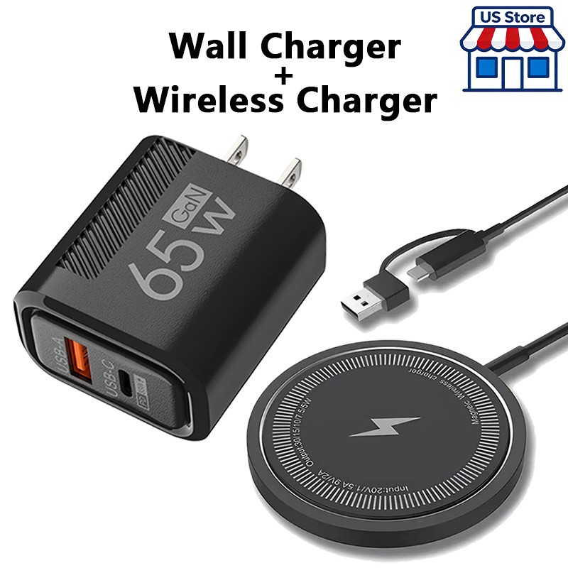 65W Wall Fast Charger Wireless Charging Pad For Samsung iPhone Android Phone US
