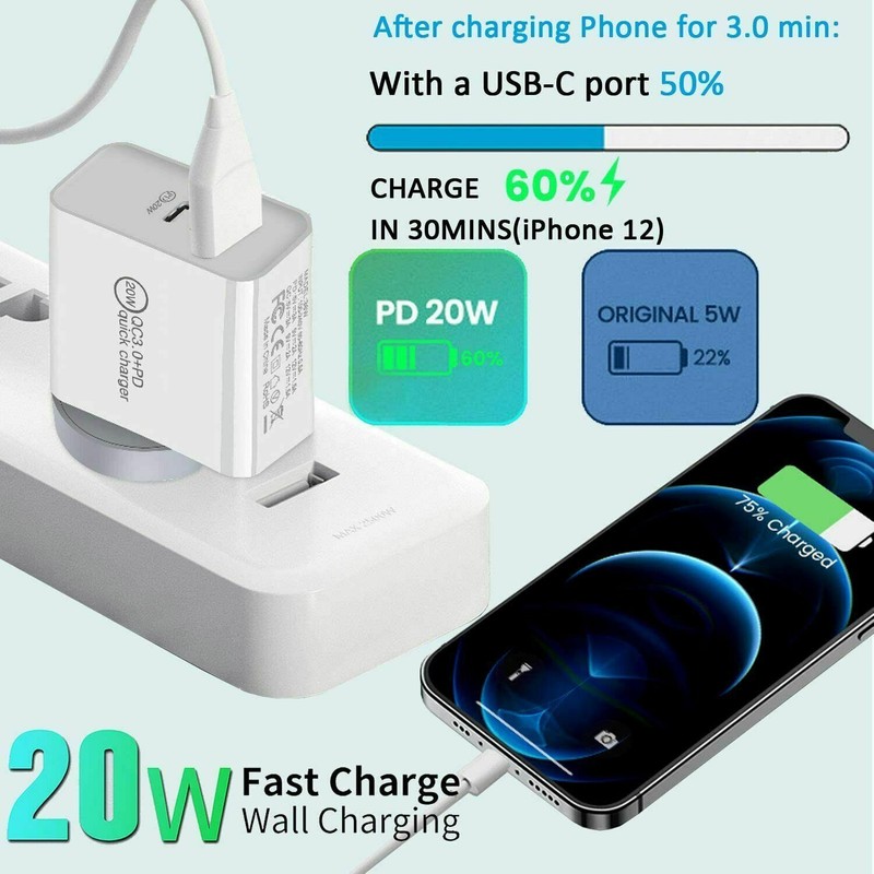 QC PD 20W USB-C Fast Charger Type-C USB-C Cable For iPhone 15 16 iPadPro Android gallery