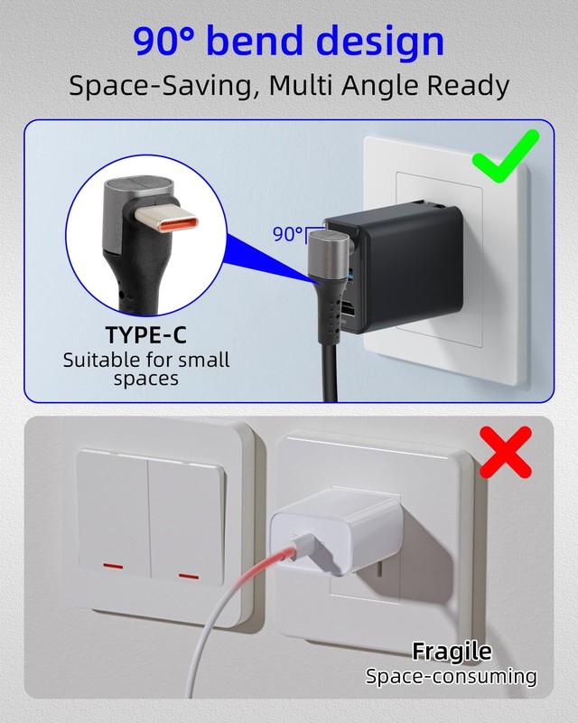 3 in 1 Coiled USB C To C Cable Right Angle Splitter 66W/5Gbps Retractable gallery
