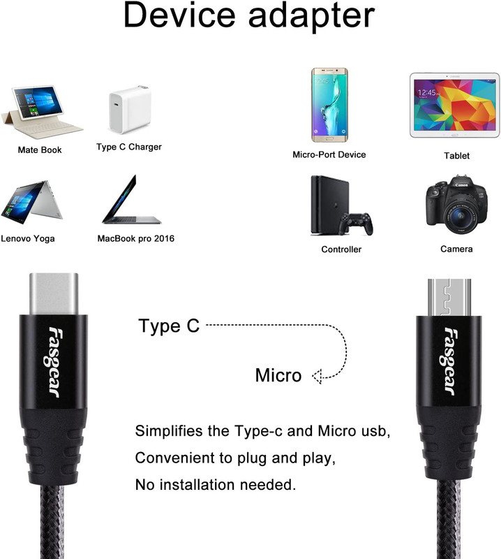 USB C to Micro USB Cable 30Cm Nylon Braided Type C to Micro USB Cord Compatible gallery