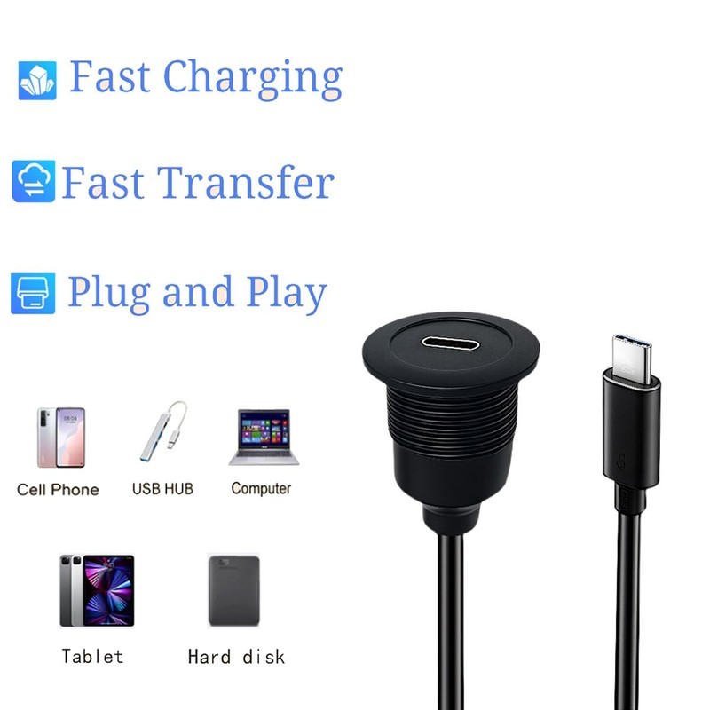 USB C 3.1 Flush Mount Extension Cable Panel Adapter Dashboard 30CM/11.8 Inch gallery