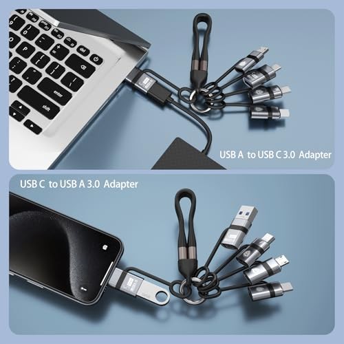 USB A to USB C 3.0 OTG Adapter, USB C to Micro Converter, IP to Type grey-6in1 gallery