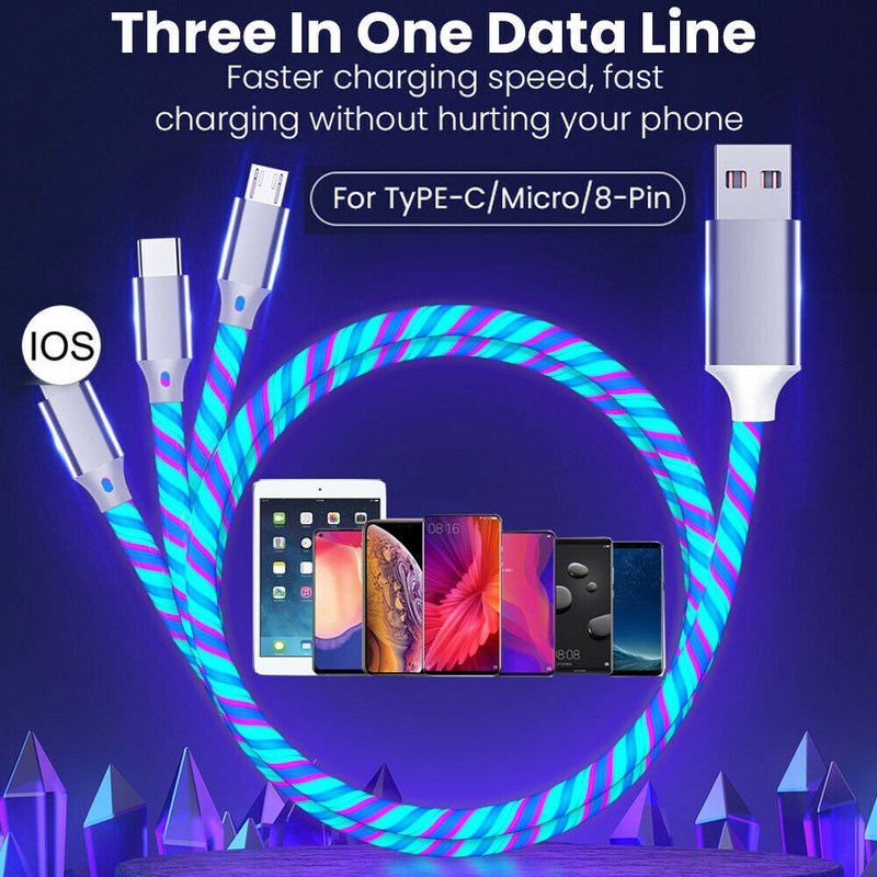 3 in 1 LED Fast Charging Cable Cell Phone Charger Cord For iPhone Type C USB New gallery