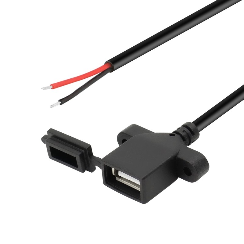 USB Female Plug Pigtail Cable 2 PCS 2-Pin 22AWG Bare Wire with Dust Cap gallery