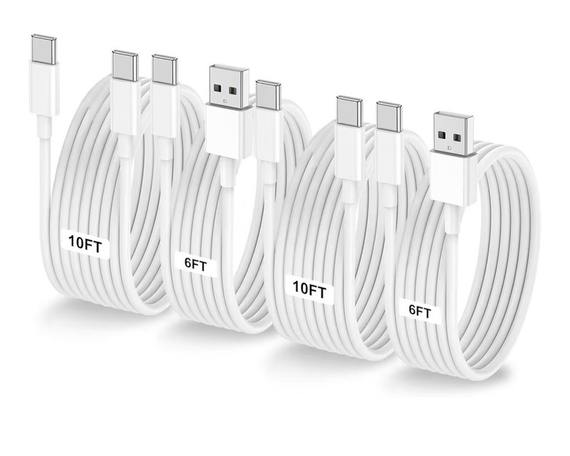 4 Pack USB-C Charging Cables – 2 USB-C to USB-C & 2 USB-A to USB-C New
