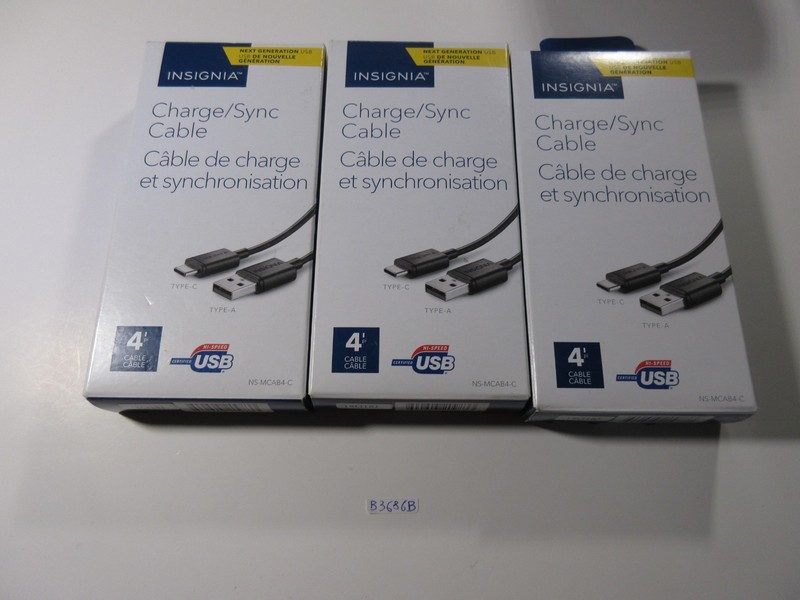 Lot of 3 Insignia 4ft. USB C Charge/Sync Cable NS-MCAB4-C