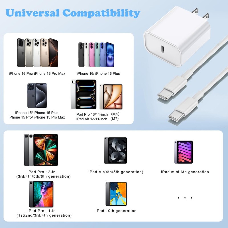 iPhone 17/16/15 Charger, USB C 2Pack 20W Type 6FT(2Pack C-C), White gallery