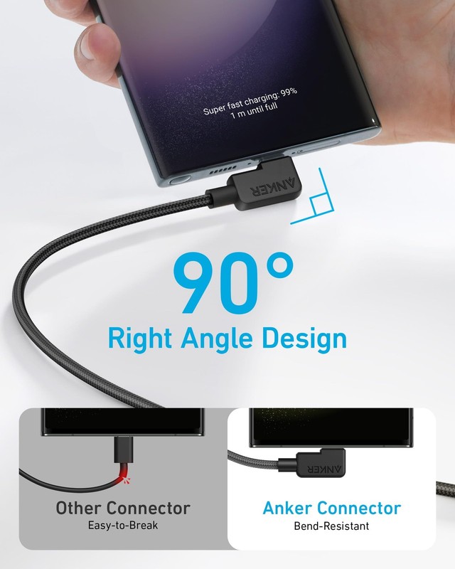 Anker USB C to C Right Angle Cable, 240W 90 Degree Type-C 6ft, Black gallery