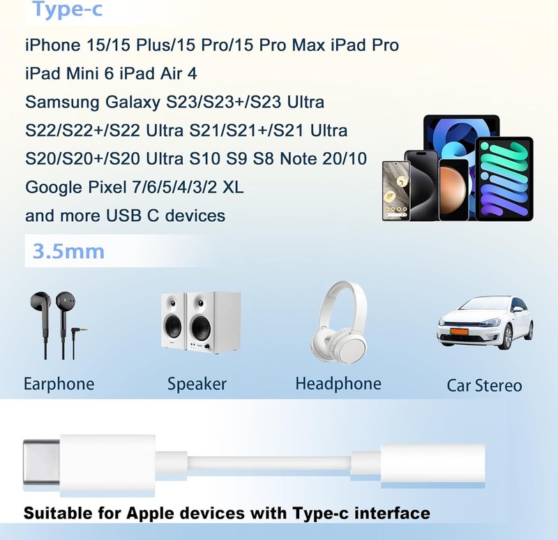 1-3 x USB-C Type C to 3.5mm AUX Headphone Jack Adapter Lot For iPhone 15/Android gallery