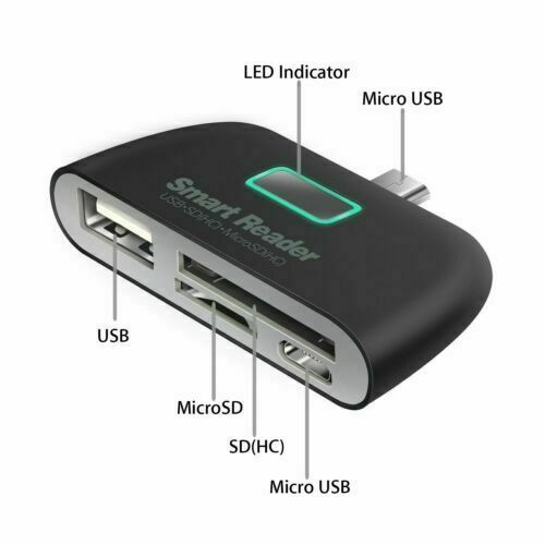 4 in 1 OTG/TF/SD Smart Card Reader Adapter with Micro USB Charge Port For Phone