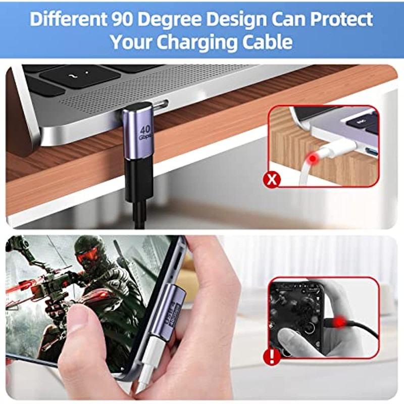 90 Right Angle USB C to USB C Adapter Type C Fast Charging Converter 40Gbps 100W gallery