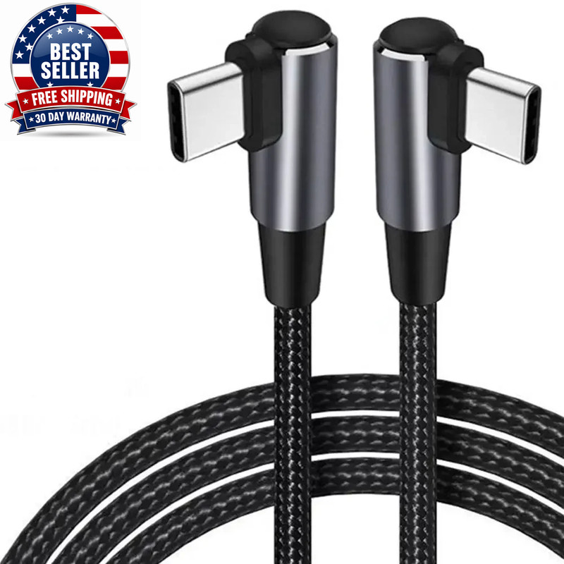 0.5M/1M/2M 60W PD Fast Charging Line USB C to USB Type C Cable Right Angle Wire