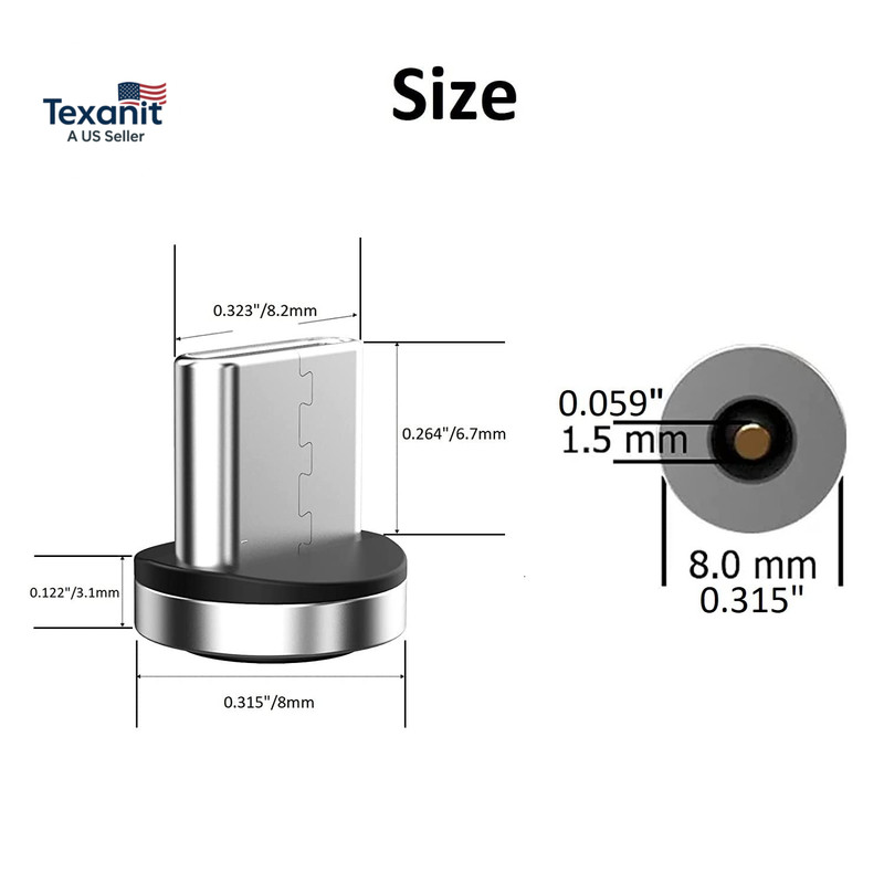 Magnetic Type C Tips with 1-Pin - 10Pcs Connector Tips Head without Charging Cor gallery