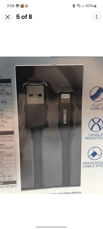 FISHER USB Cable 4 ft Quick Charge Cable Made for iPhone | iPad | iPod. Black gallery