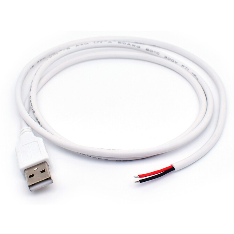 1pc 1M/3.3FT 20AWG USB 2.0 Male Pigtail Cable 5V 5A 2-Pin Bare Wire Open End gallery