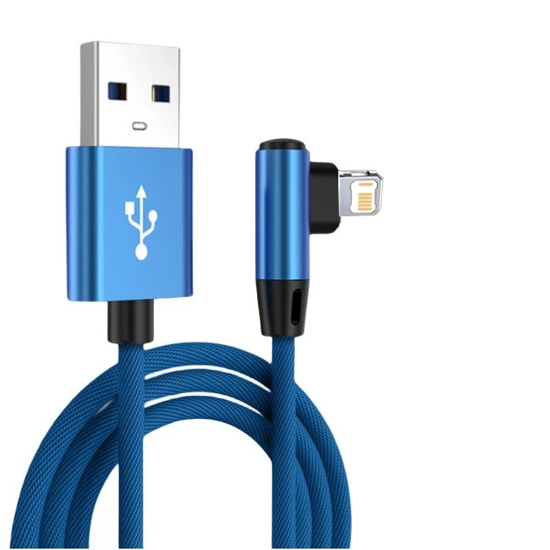 1pc 90-Degree Fast Charging USB Cable for iPhone14/13/12/11/X/8–1mLength Random