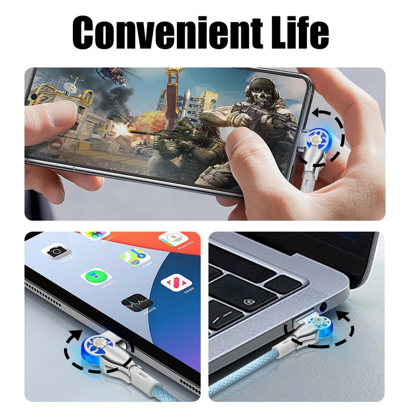 Dual 180Â° Rotating USB Type C Cable 6.6FT 65W USB A to USB C Nylon Braided gallery