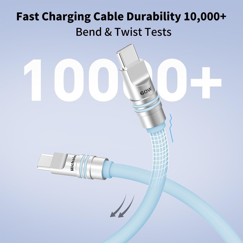 TypeC To TypeC 60W Fast Charging 6.6 Ft Durable Soft Silicone USB C Cable gallery