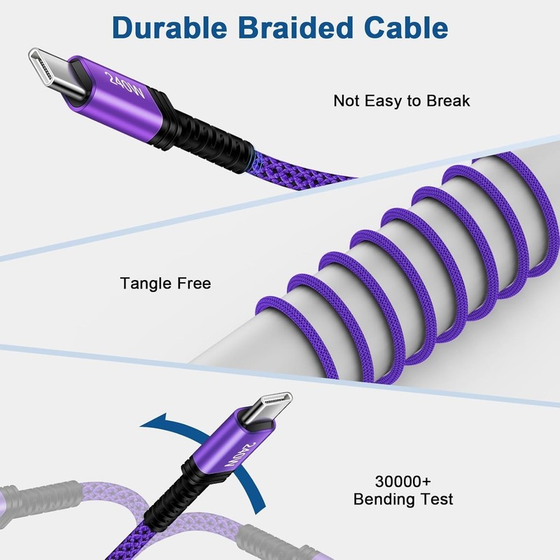 USB C to USB C Cable 240W Fast Charging Type C Charger Cord 10FT Long Braided gallery