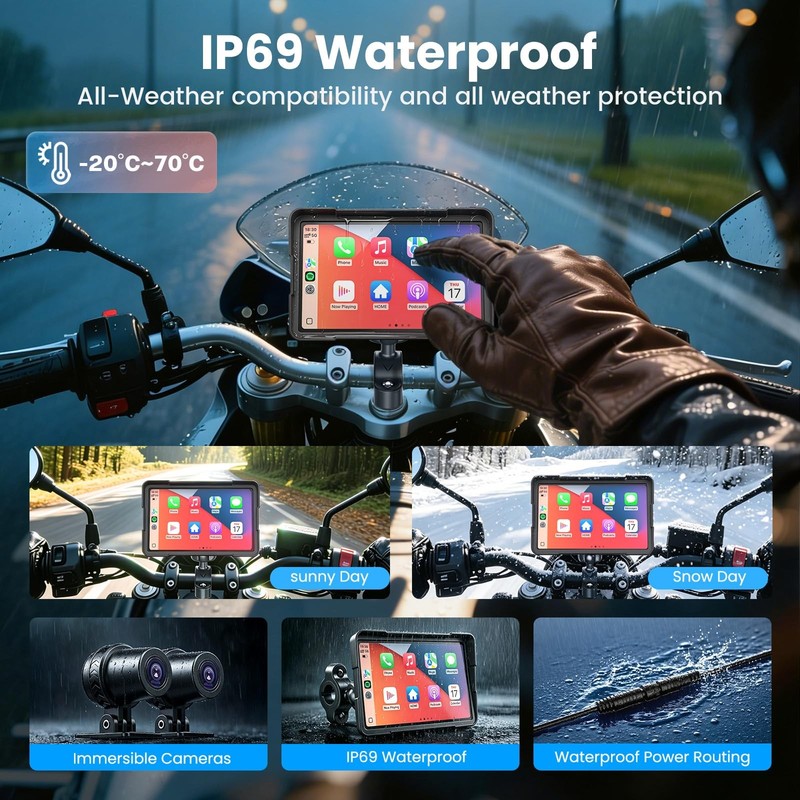7" Motorcycle Carplay & Android Apple Screen Dual 2k Dash Cams, GPS Nav, Dual BT gallery