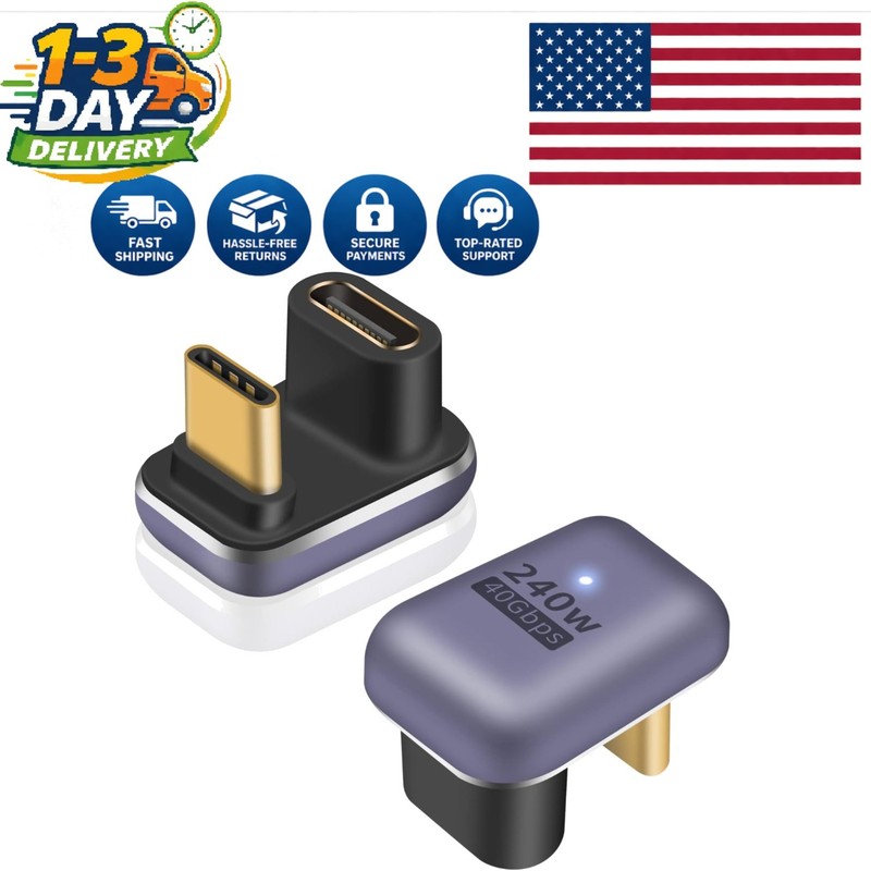 Compact 180 Degree USB C Adapter 240W, Fast Charging & 8K Video Support – 2-Pack