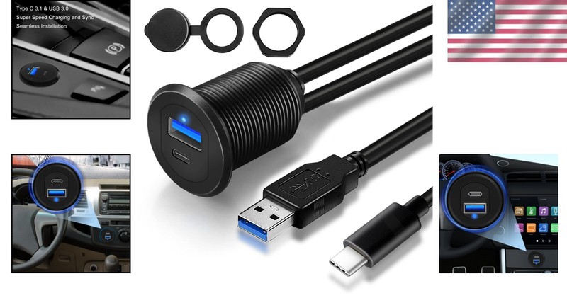 Versatile USB 3.0 & Type C Flush Panel Extension Cable for Cars and Boats gallery