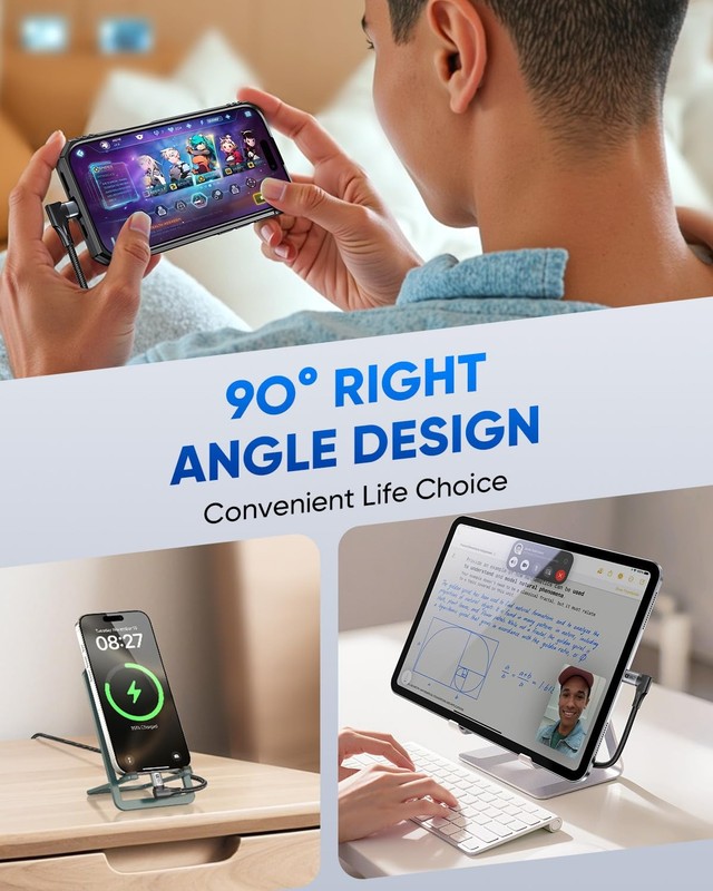 Right Angle USB C Cable 10FT 60W Fast Charging - Perfect for Thick Cases gallery