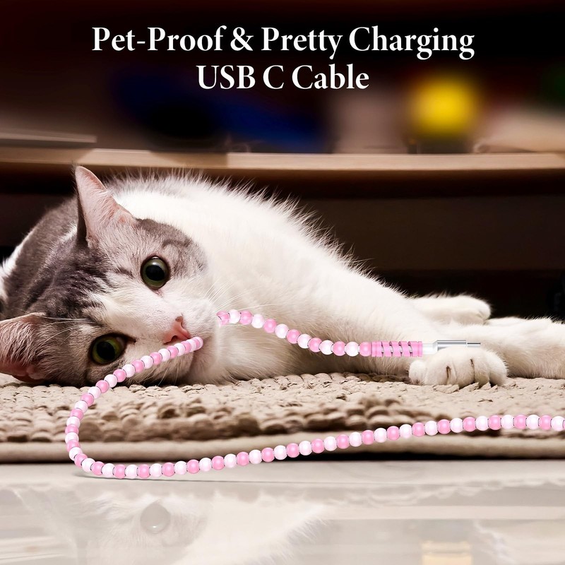 USB to USB Cable 6FT 60W PD Fast Charging Beaded Charger Cord Cute Pearl Desi... gallery