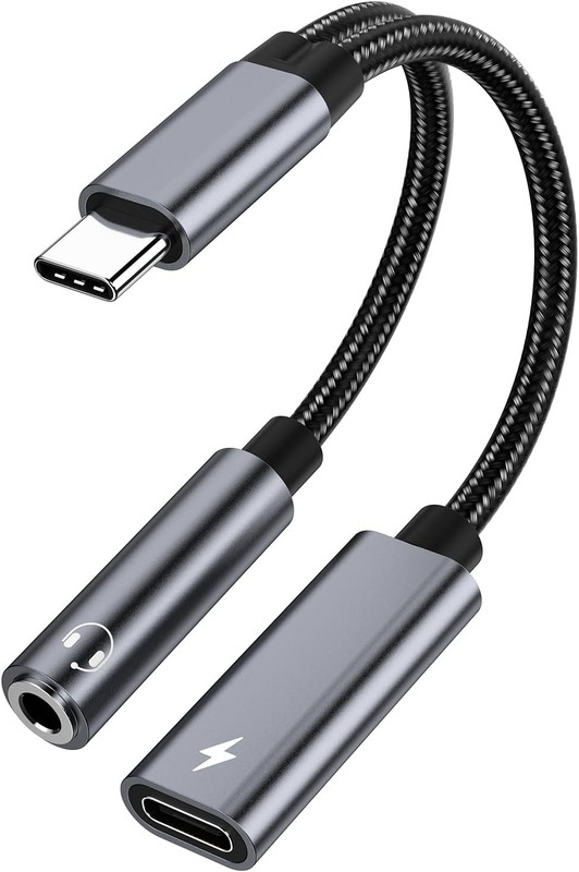 Samsung Galaxy S25 Headphone Adapter, USB C to AUX Mic Jack with PD 60W Gray gallery