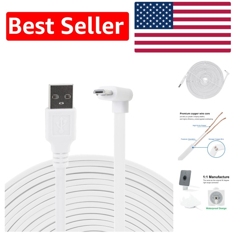 WYZE Cam Pan V3 20ft Micro USB Braided Power Cable with 90 Degree Connector