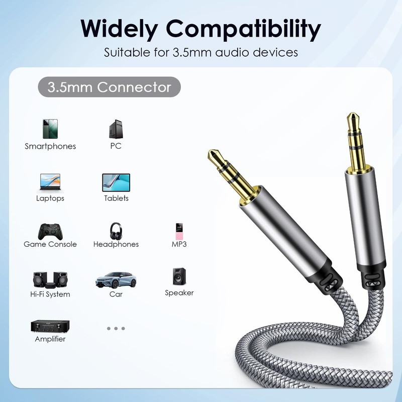 3.5mm Audio Aux Cable - 2 Pack 1.5ft Nylon Braided Hi-Fi Stereo Audio TRS Cab... gallery