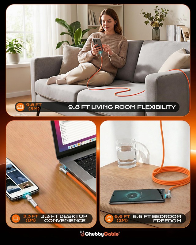 Chubby RotateX 240W Dual 180° Rotating Fast Charging Cable with LED Light Sof... gallery