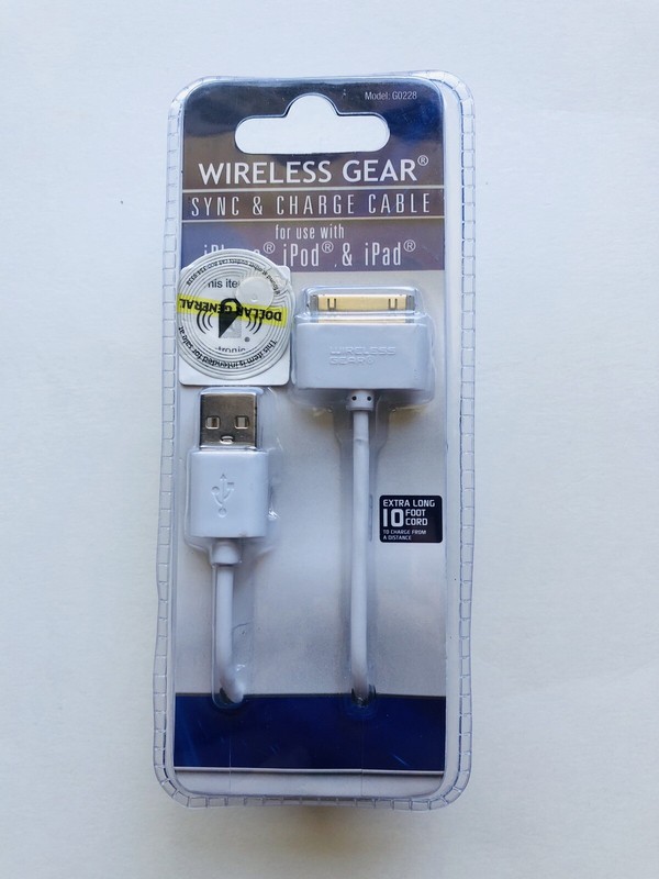 Wireless Gear Sync & Charge Cable for use with iPhone 4,4S, iPod, iPad 10’ Cord