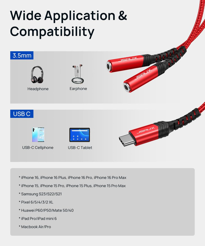 USB C to Dual 3.5Mm Female Headphone Splitter, Type C to Dual 3.5Mm Female Aux Y gallery