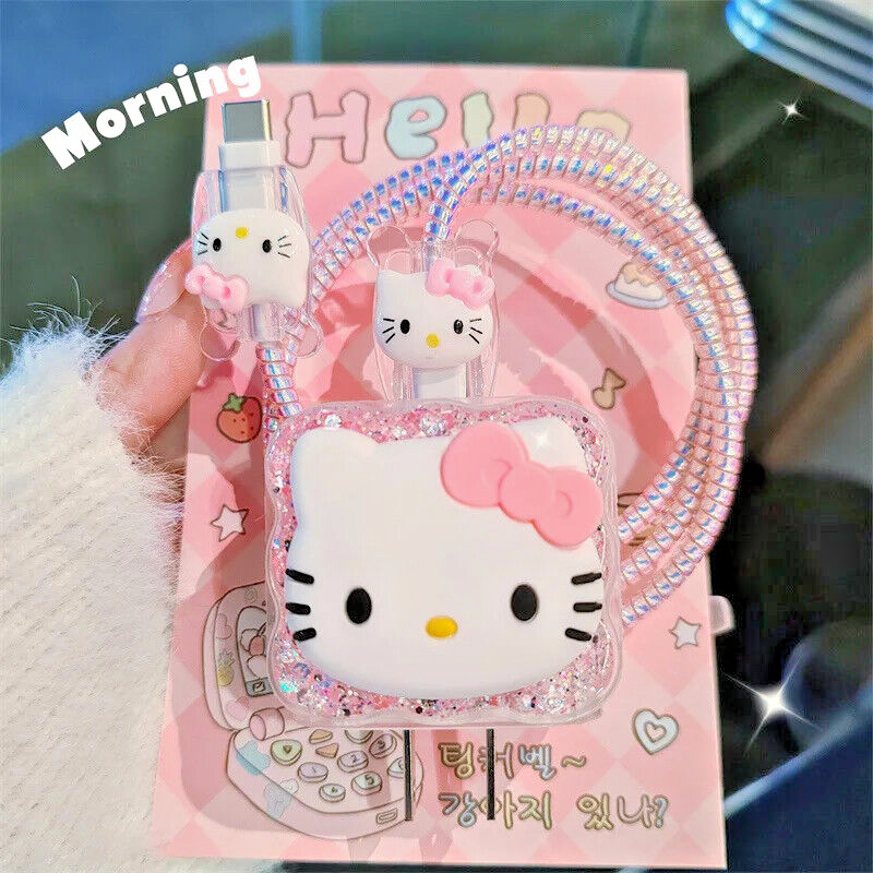 Hello Kitty Charger Data Cable Case Protector and Winding Kit for Apple Adapter