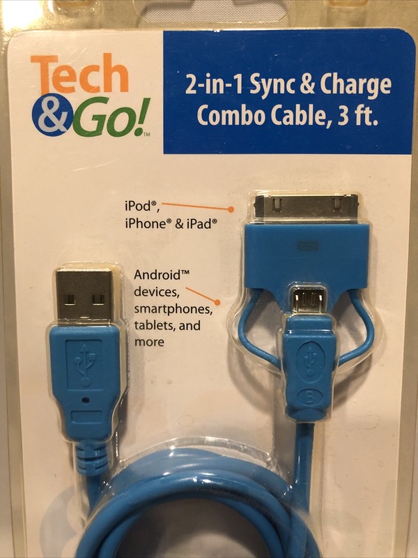 Tech&Go 2-in-1 Sync&Charge Combo Cable 3ft for 4S,4,3GS IPhone & IPad early GEN gallery