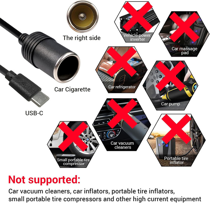 USB C Male to 12V Adapter, USB to Car Cigarette Lighter Socket Type-C to Cigaret gallery