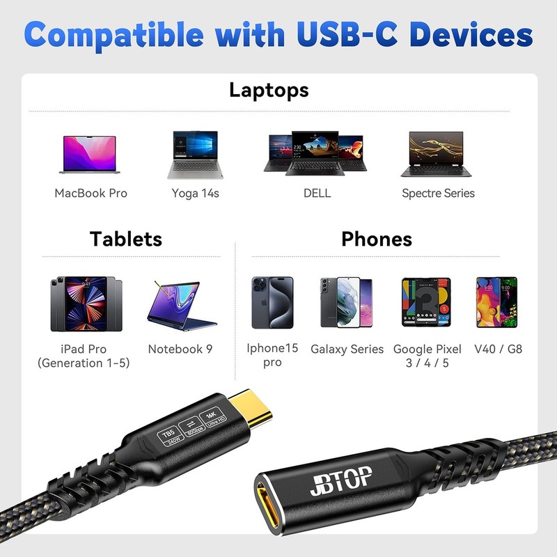 USB C Extension Cable 80Gbps 3.3ft, 240W Charging/80Gbps Data Transfer/16K Vi... gallery