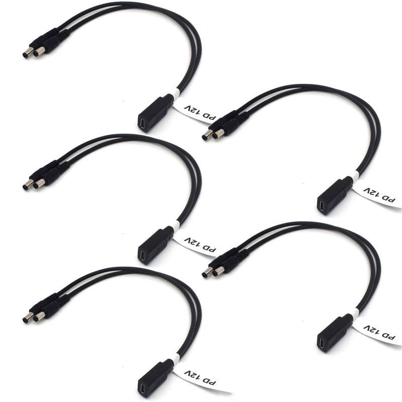 5x USB Type-C to Dual DC5521 Male DC Power Cable 12V PD Charging Splitter Cord