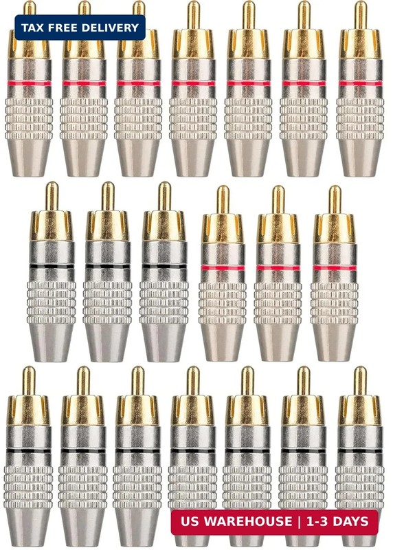 20Pack RCA Male Plug Solder, Gold Audio Video Cable Adapter Connector for Speake