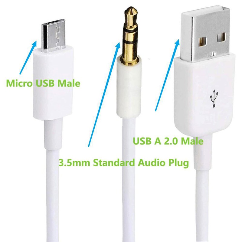 Audio Charging Cable 2 in1 Aux Cord Micro USB Male to USB Male 3.5mm Aux Stan... gallery
