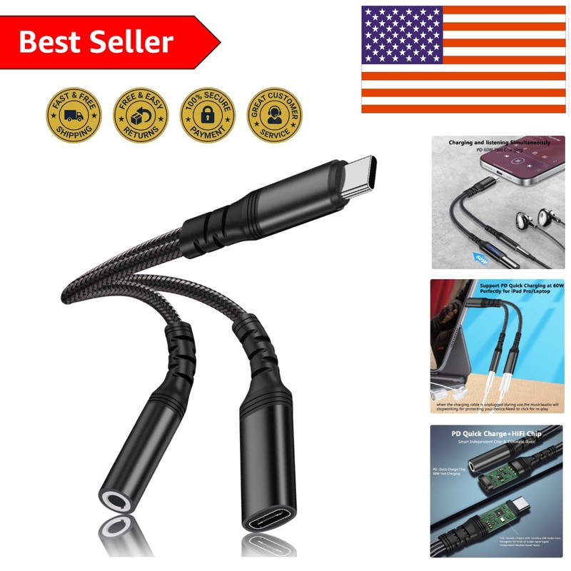 USB C Audio Adapter with 60W PD Quick Charge – Compatible with Latest Devices