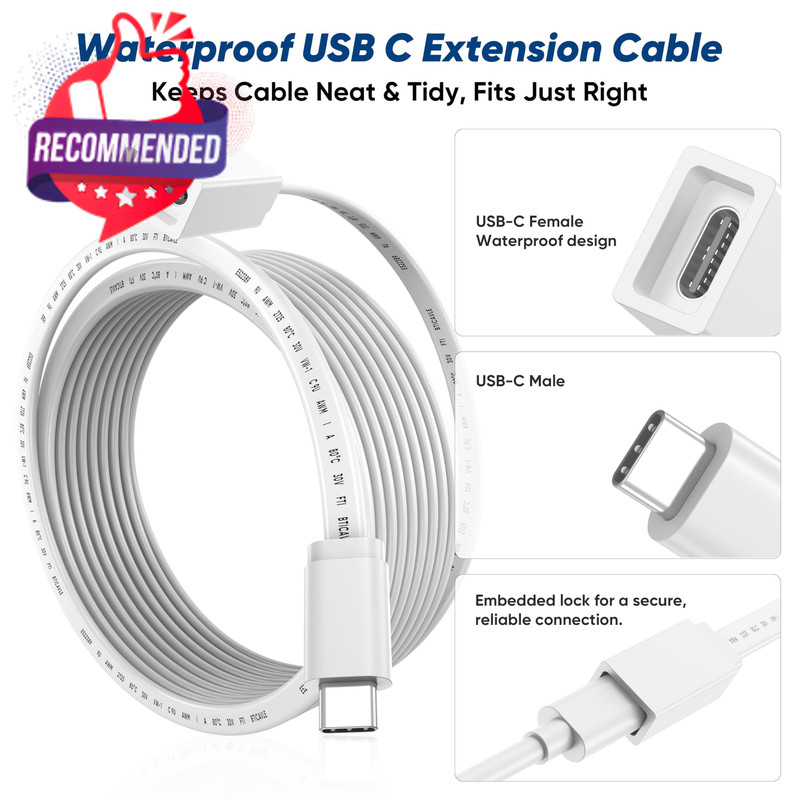 Usb C Extension Cable 10ft For Ring Solar Panel & Camera, 45w Charging gallery