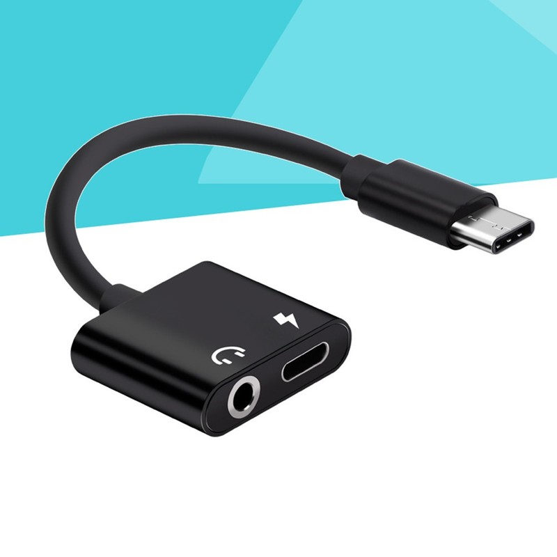 2 In 1 Type C To 3.5mm Headphone Adapter Audio Charger Black