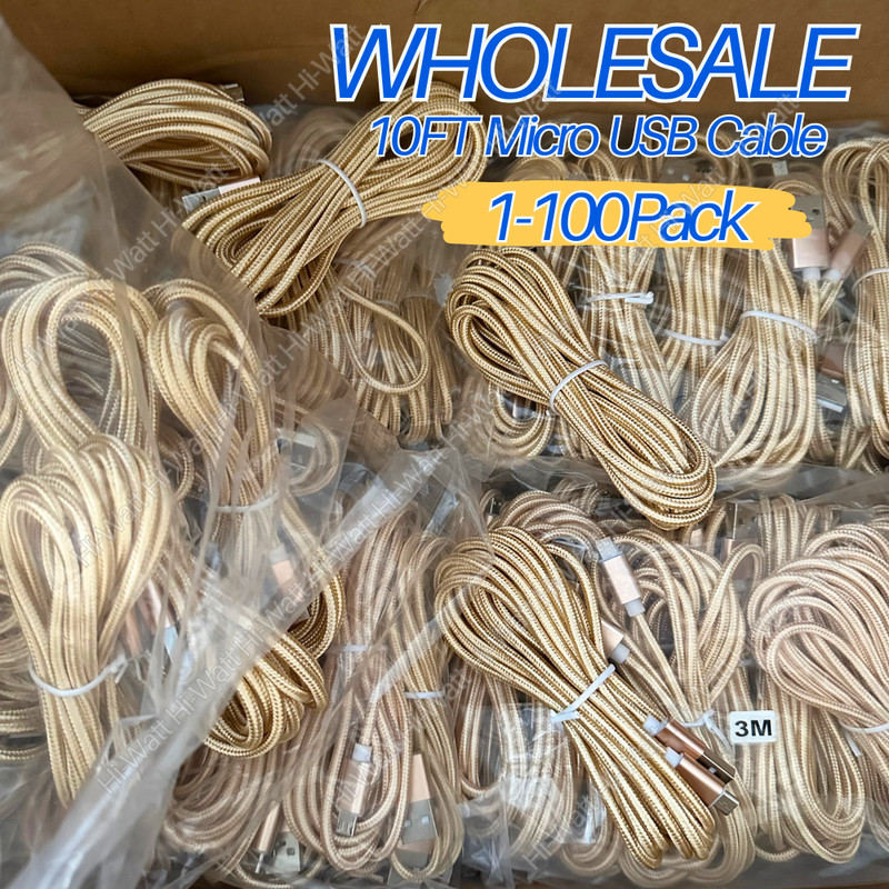 Bulk Lot Braided Micro USB Fast Charger Data Cable Cord For Samsung Android 10FT
