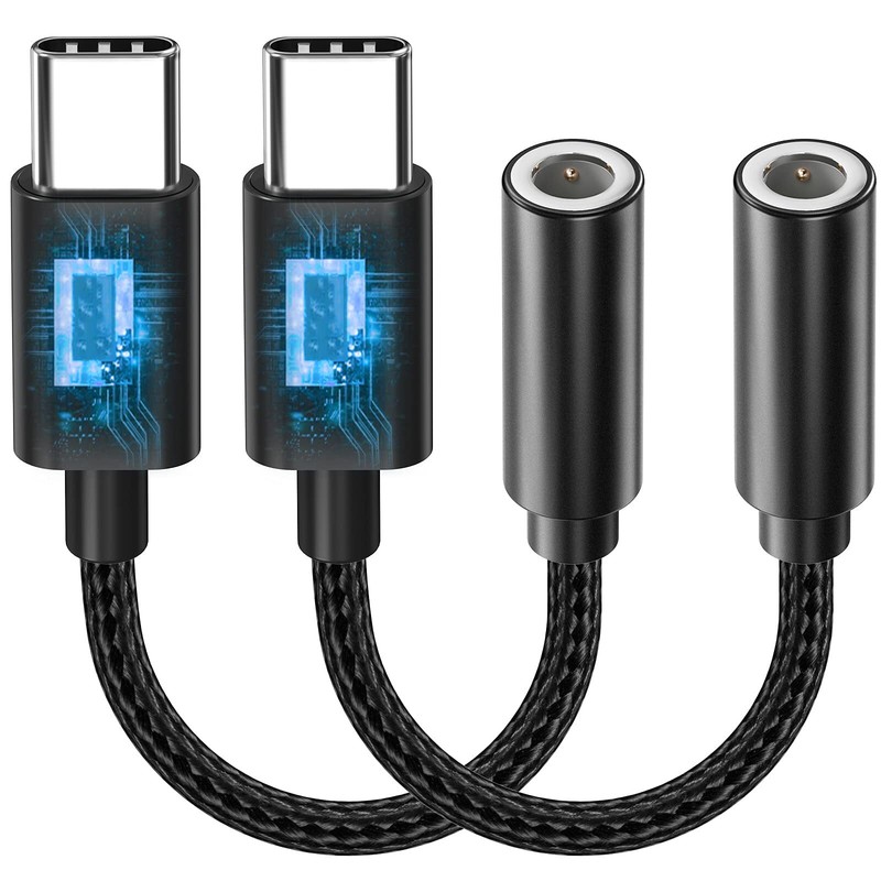 Paquete de 2 adaptadores de audio USB C a conector para auriculares de 3.5 mm