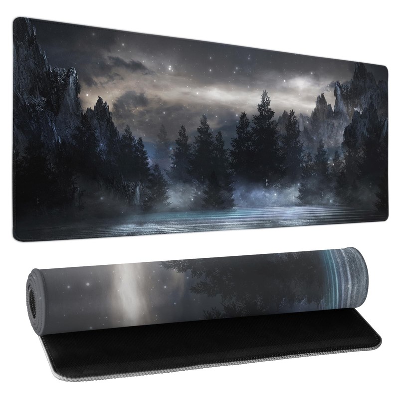 Forest Extra Large Black Gaming Mouse Pad Non-Slip Rubber Giant Mountain Mous…